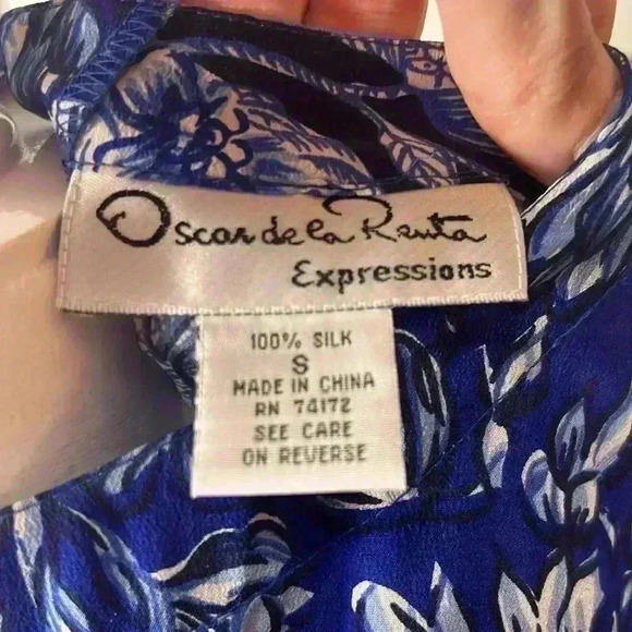 Oscar de la Renta 100% Silk Short Sleeve Floral Top Size Small - Picture 4 of 7